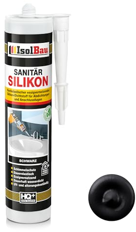 Isolbau Mastic en silicone sanitaire - 300 ml - Noir - Très élastique - Pour joints et joints - Résistant à la moisissure et imperméable - Cartouche