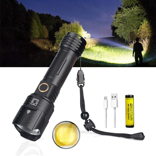 XLENTGEN LED Taschenlampe Extrem Hell 300000 Lumen Taschenlampe LED Aufladbar mit Powerbank, 5 Modi Starke Taktische Taschenlampen, IPX5 Wasserdicht Flashlight für Camping, Outdoor, Notfall
