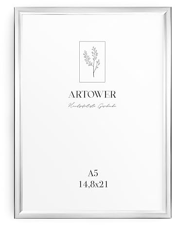 Artower® Bilderrahmen Silber Metall Dünner Rahmen für DIN A5 15 x 21 cm | Posterrahmen Groß für Collage | Picture Frame Metal 15x21 cm | Aluminium Schmal Bilderrahmen | Silver Poster Rahmen