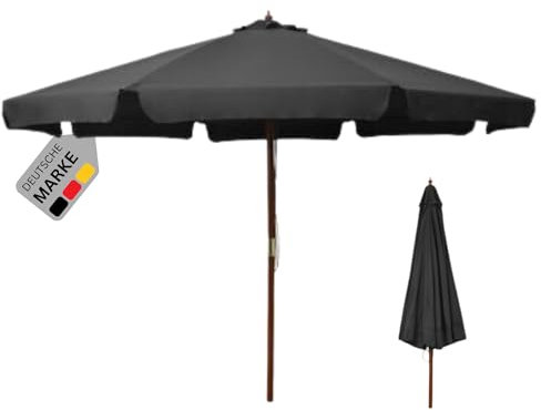 DELUKE® Sonnenschirm aus Holz PAUL Anthrazit| HxB 254x330cm | Sonnenschirm 330 cm Kurbelschirm Standschirm Sonnenschutz Gartenschirm Balkonschirm klassisch