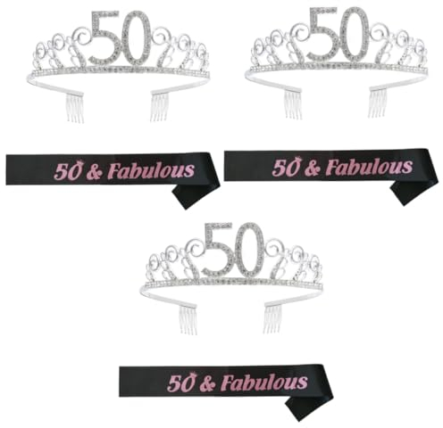 FRCOLOR 3sätze Geburtstag Krone Mit Schärpe Und Strass Haarreif Elegante Und Haaraccessoire Für Geburtstagsfeiern Deko Die Geburtstagskönigin
