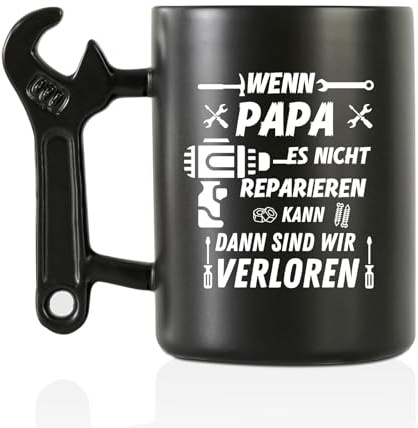 Onebttl Papa Geschenke Kaffeebecher mit Schraubenschlüssel Griff, Vatertag Geschenke für Papa von Tochter und Sohn, Lustige Keramik Becher für Vater auf Geburtstag, Weihnachten, 400ML