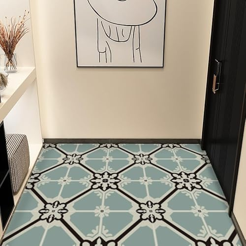 Alwayspon Vinyl Flooring, Retro Blue Self Adhesive Stick on Floor Tiles Transfer for Bathroom Kitchen, Splashback, Peel and Stick Vinyl Flooring Tiles Sticker, 24PcsX20cm/8inch