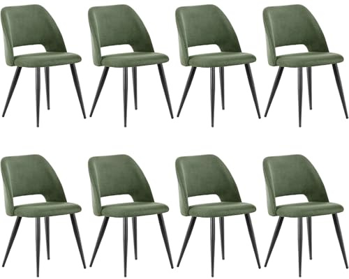 WAFTING Esszimmerstühle aus Cordstoff mit Dickem Schwamm,8er Set,Grün | Mit dickem Schwamm gepolstert, separaten Metallfüßen, Moderner Polsterstuhl für Esszimmer, Wohnzimmer, Schlafzimmer,Empfang