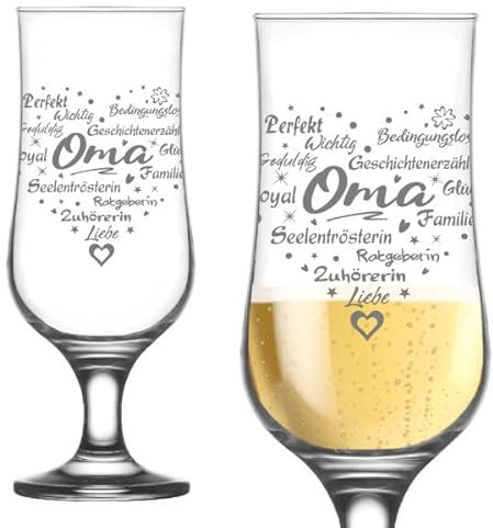 Graviertes personalisiertes Bierglas Oma als Geschenk zum Geburtstag, Muttertag o. einfach so mit lieben Worten in Herzform, andere Gläser gravieren & personalisiert mit Gravur Namen im Shop