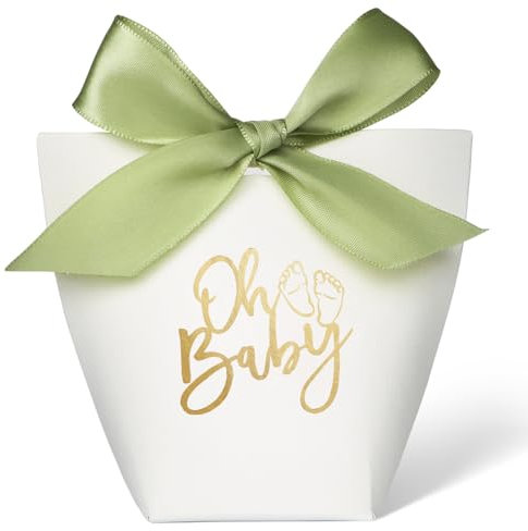 BETESSIN 25pcs Caja Regalo de Baby Shower, 6x6x10cm Bolsa de Dulces Chuches Caramelos Galletas Detalle, Caja Pequeña para Bebé Fiesta de Baby Shower Nacimiento Bebé Bautizo Cumpleaños Niños