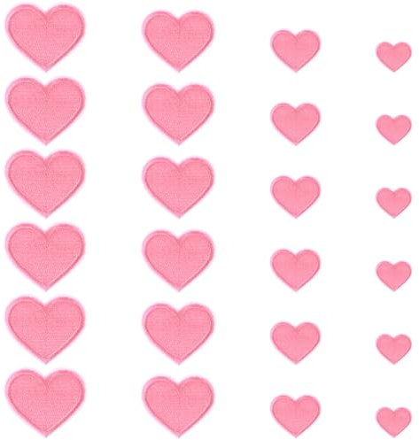 24 toppe termoadesive a forma di cuore, in 4 misure, per vestiti, per San Valentino, termoadesive a forma di cuore, mini toppe da cucire, per giacche, zaini, vestiti, cappelli, fai da te (rosa)
