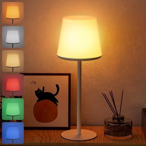 sailsco Lampara de Mesa Inalambrica de USB Recargable Portatil,3600mAh Brillo Ajustable 3 Temperaturas de Color+RGB, Lampara Escritorio Impermeable para Restaurante Dormitorio Camping Estudio