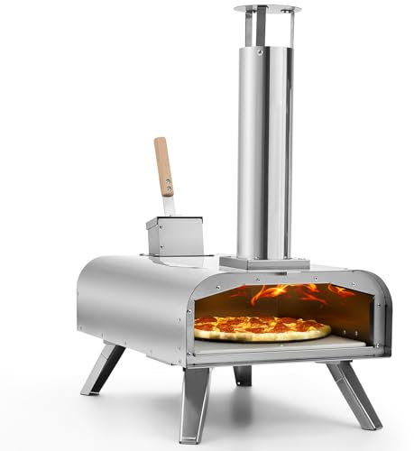DKIEI Outdoor Pizza Oven, Wood Pellets 12Pizza Oven, Stone & Pizza Peel Included, Portable BBQ Pizza Oven, Foldable Legs, Pizza Oven Charcoal BBQ Grill, Can Also Grill Meat, Fish & Veg