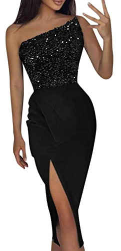 Generisch Schwarzes Glitzerkleid Damen Lang-Paillettenkleid Damen Partykleid Ärmellos Asymmetrisch Frauen Pailletten Langer Kleid Schicke Sommerkleider Cocktailkleid Große Größen