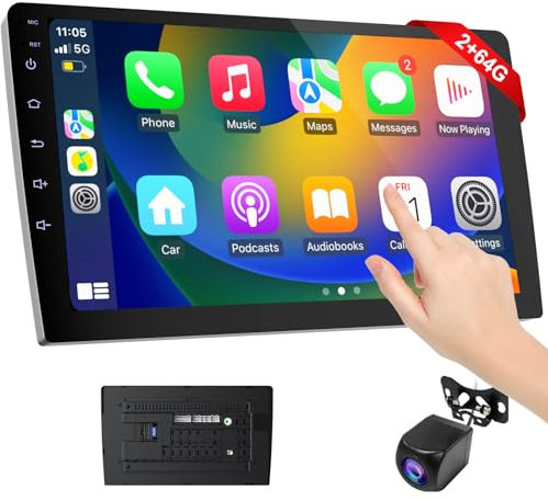 Haudio 9 Inch Wireless 2 din Car Stereo,with Wireless Carplay and Android Auto, IPS Touch Screen,with Backup Camera,Mirror Link,FM Audio Receivers,GPS Navigation, Bluetooth5.0/Voice Control