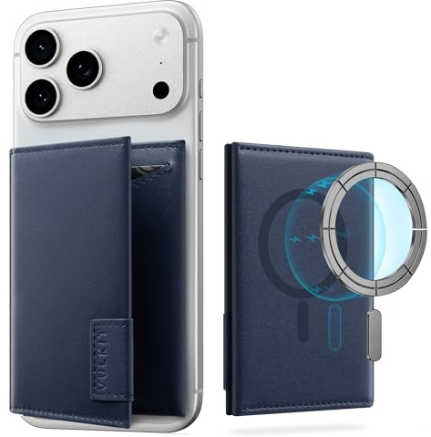 VULKIT Portefeuille Cuir pour MagSafe avec 2 Anneaux Magnétiques Adaptés, Porte-Cartes Téléphone avec Blocage RFID et 4 Emplacements pour Cartes, Compatible avec iPhone, et Autres Smartphones