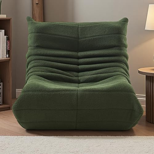 Sittsäck soffa fåtölj, lammull sittsäck stol för vuxna, saccosäck design med fyllning, Lazy soffa för goshörna, golvsoffa för sovrum, vardagsrum (grön)