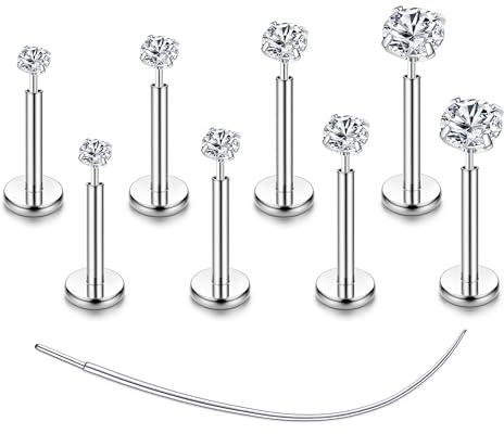 Chriscoco 4-8 Pcs G23 Titan Helix Piercings Nasenpiercing Lippenpiercing | Hypoallergen Ohrpiercing,Tragus Conch Labret Medusa Piercing,Gold Silber Knorpel Piercing Ohr,Studs 16G/18G/20G