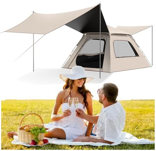 Eastnmythet Pop-up-Campingzelt mit Baldachin und 2 x 2 m Picknickmatte, Outdoor-Sofort-Campingzelt für 4–8 Personen, Tragbares Familienzelt für Rucksacktouren, Wandern, Bergsteigen,8 Person