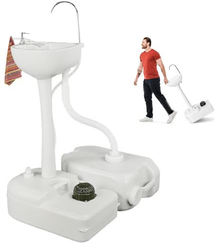 Naturalpowev Stazione lavamani Portatile, lavello da Campeggio con Ruote, portasciugamani e Dispenser di Sapone, per Eventi all'aperto, raduni, Giardino, Cantiere,Washbasin+24Lwatertank