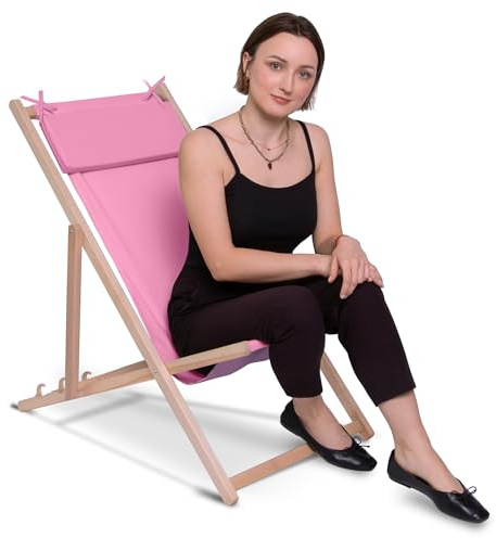 DreamRoots Liegestuhl Holz klappbar mit Kopfstütze, Pink