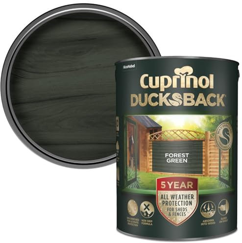 Cuprinol Ducksback Shed & Fence Paint Forest Green 5L – Cuprinol Fence Paint, 5-Year Weatherproof, Wax-Enriched Non-Drip Formula, Quick-Dry, Water-Repellent Exterior Wood Treatment