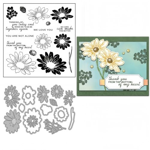 Sredwtk Blumen Stanzschablonen und Stempelset,Stempel und Stanzen Set,Silikonstempel und Stanzen Set,Clear Stamp und Stanzschablone Für DIY Scrapbooking Fotoalbum Dekor Karten