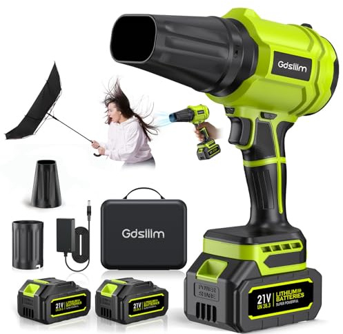 Akku-Laubbläser Kabellos - 600.000 U/min Leistungsstarkes Laubgebläse - Tragbares Luftgebläse mit 2 Akkus & Ladegerät - Leise Handgebläse für Garten, Auto, Terrasse & Outdoor