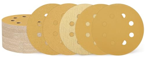 QUARKZMAN 150Pz 125mm 5 Dischi Levigatura 8 Fori 60/80/100/120/150/180/240/320/400/600 Grana Carta Vetrata A Gancio E Anello Levigatrice Orbitale Casuale Per Lavorazione Legno Metallo, Oro