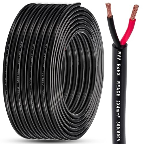 DARKGUARD Släpvagnskabel 2-polig 4,0 mm², 20 m rund PVC-kabel i koppar 12V/24V, IP65 vattentät för husvagn, husbil, båt, yacht, LED-belysning för släpvagn, RoHS & REACH