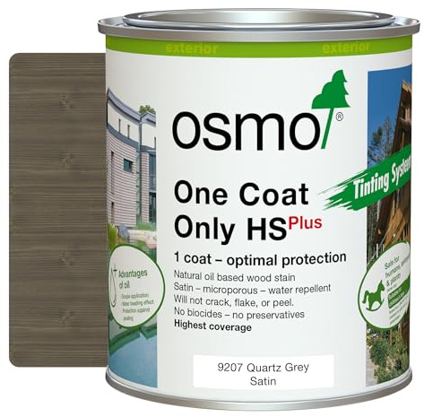 Osmo One Coat Only HS Plus 9207 Transparent Quartz Grey 750ml – High Coverage Exterior Wood Stain for Cladding & Fencing – One Coat Protection – Water & UV Resistant Satin Finish