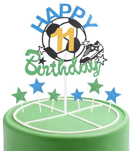 Football Happy 11th Birthday Cake Toppers for Cake,11th Birthday Decorations for Boy Girl,Personalised Cake Toppers Soccer Cake Topper Glitter Cupcake Topper for Football Themed Party Cake Decoration