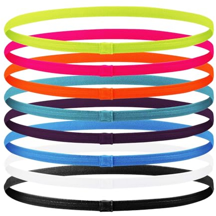 8 Stück Sport Haarband Dünn,Haarband Sport Elastische Stirnbänder Unisex Elastisches Schweißband Stirnband Antirutsch Stirnbänder Rutschfestes Stirnband Kinder für Fußball Yoga Laufen Joggen(8 Farben)