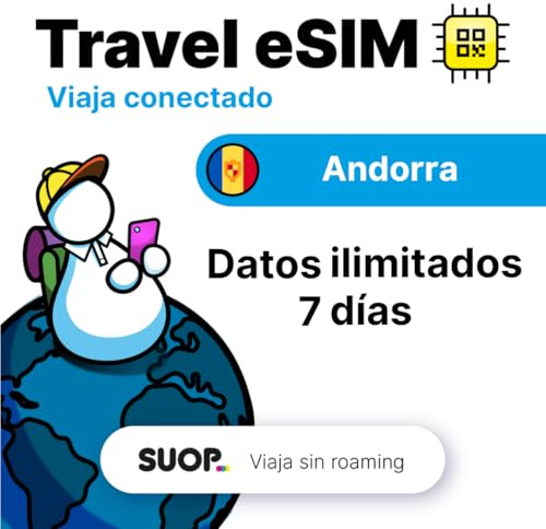 Tarjeta eSIM prepago con Datos ilimitados para Viajar por Andorra sin Roaming. Datos Móviles 5G/4G y Conexión de Alta Velocidad. (GB ilimitados - 7 días)