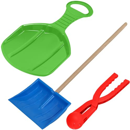 KOTARBAU® Snöglidare - Snöbollstillverkning - Snöskyffel i Plast för Barn - Vinterpulka - Snöbollsmaskin - Barn Snöskyffel med Träskaft - Plastpulka - Snöbollformare - Barnsnöskyffel - Grön Blå Röd