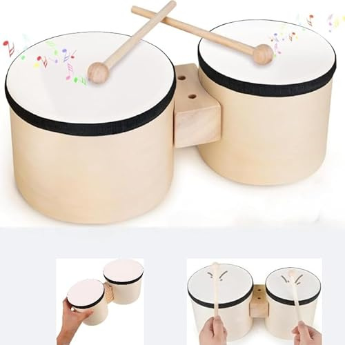 Educational Musical Toys Hand Percussion Instrument Wooden Bongos Drums for Toddlers and Kids,5 and 6 Inch