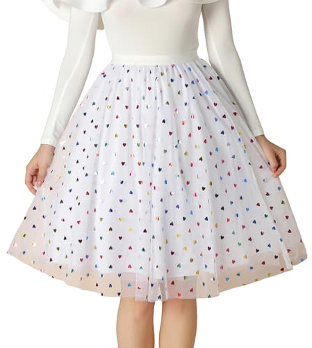 Damen Tüll Röcke Tütü A-Linie Midi Rock Bunte Punkte Farbverlauf Tutu Mit Elastische Hohe Taille Petticoat Unterrock Party Midirock Crinoline