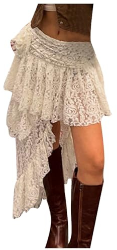 Jupe longue pour femme - Jupe midi - Avec ourlet asymétrique - Design en dentelle creuse pour une sensation de vacances élégante - Jupe blanche, Blanc., S