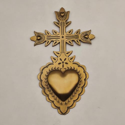 MVTDONT Golden Wall Cross-Saint Heart Miracle Decorative Wall Cross, Antique Gold Heart Design, Vintage Religious Home Deco
