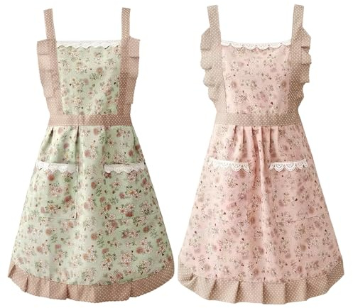 Cisyia 2 Stück Kochschürze Damen, Küchenschürze Männer Küche Restaurant Verstellbare Küchen Schürze, Putzfrau Kostüm Maschinenwaschbar für Küche, Cafés, Kochen, Backen(Rosa, Grün)