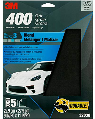 3M Wetordry Sandpaper, 32038, 400 Grit, 9 in x 11 in, 5 Sheets Per Pack