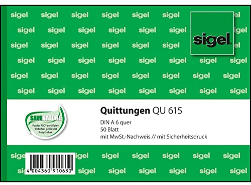 Formulare, Quittung QU615 mit Sicherheitsdruck u. MwSt.-Nachweis, 50 Blatt, A6 quer