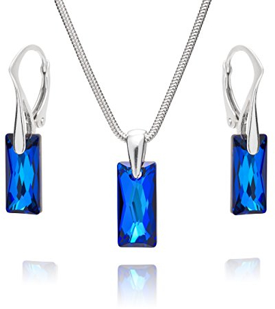 LILLY MARIE Damen Schmuckset Mit Silberner Schlangenkette Und Blaublauem Kristall Anhänger