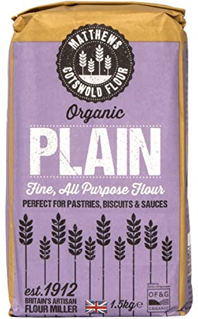 Matthews Organic Plain All-Purpose Flour - 1.5kg Bag (Pack Of 5)