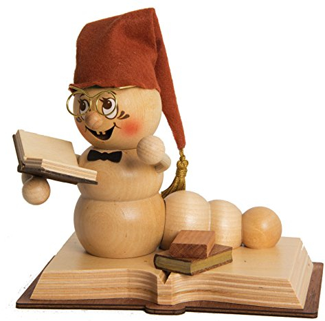Kuhnert Drechslerei Rauchmann/Räucherfigur - Rauchwurm aus Holz - Rudi & ROSI - Motiv: Bücher-Rudi - Höhe: ca. 14cm - Made in Germany