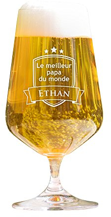 AMAVEL Verre Tulipe à Bière Pils avec Gravure du Blason Le Meilleur Papa du Monde, 400 ML
