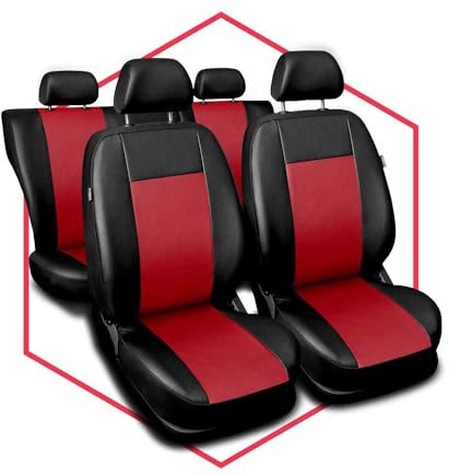 Saferide Autositzbezüge universal Auto Sitzbezüge kompatibel mit Skoda Fabia Rot Kunstleder Autoschonbezüge Rot Sitzauflage Vorne und Hinten