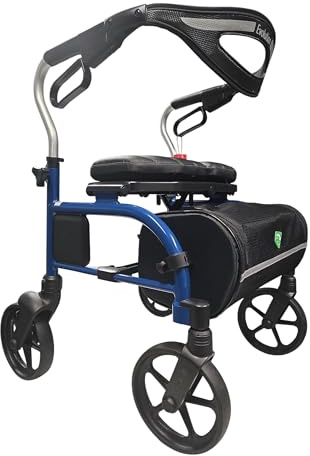 Evolution Trillium Lightweight Walker Rollator with Seat, Wheels, Brakes for Indoor, Outdoor Mobility, Regular Blue