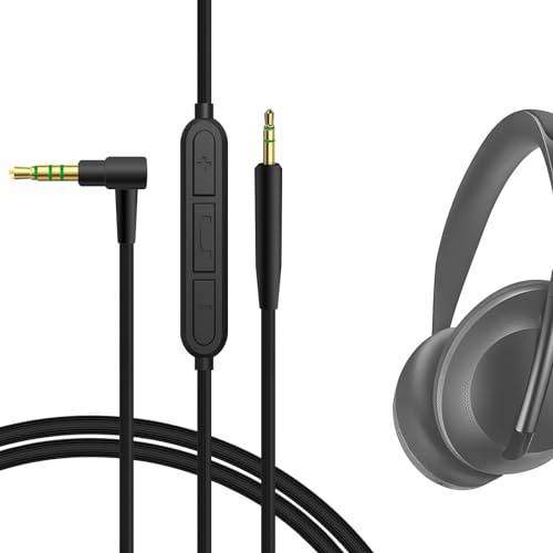 GEEKRIA Audio Cable with Mic Compatible with Bose 700, QuietComfort Ultra II, NC700 Headphones, 2.5mm to 3.5mm Replacement Stereo Cord with Inline Microphone and Volume Control (4 ft/1.2 m)