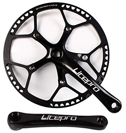 BUCKLOS 【US Stock】 Folding Bike 130 BCD Crank, Round Single Speed Chainring 45T 47T 53T 56T 58T, Bicycle Black Aluminium Alloy Ultralight Sprocket Crankset, Fit 14'' 16'' 20'' Folding Bike