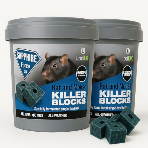 Rat & Mouse Poison Blocks 2 x 300g Sapphire Bait Blocks | Pack of 2 x 300g Sapphire bait block tubs with approx. 13–15 Brodifacoum 0.0025% rodent blocks per tub