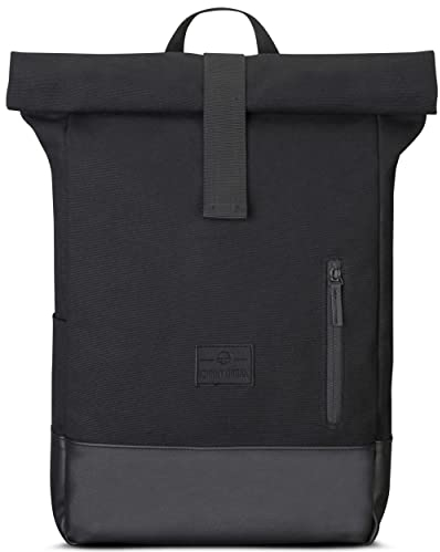 Johnny Urban Rucksack Damen & Herren Schwarz - Adam Medium - Rolltop Mit Laptopfach für Uni Business Schule - 15L - Baumwoll Canvas - Wasserabweisend