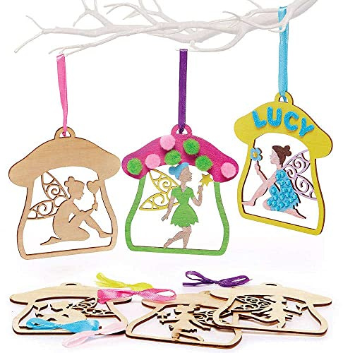 Baker Ross FC707 Feen Holz Dekoration zum Aufhängen - 10er Pack, Deko Bastelset für Kinder zum Basteln