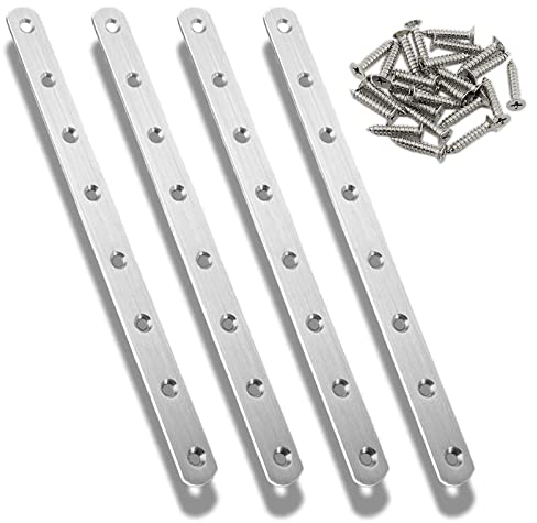 CYH 4 Pezzi Piastre Giunzione Piatta per Riparazione, 246 x 20 mm Connettore Piatto in Acciaio Inox, Piastra Fissaggio Staffe Metallo Forate con Viti per Mensole Armadi Scaffali